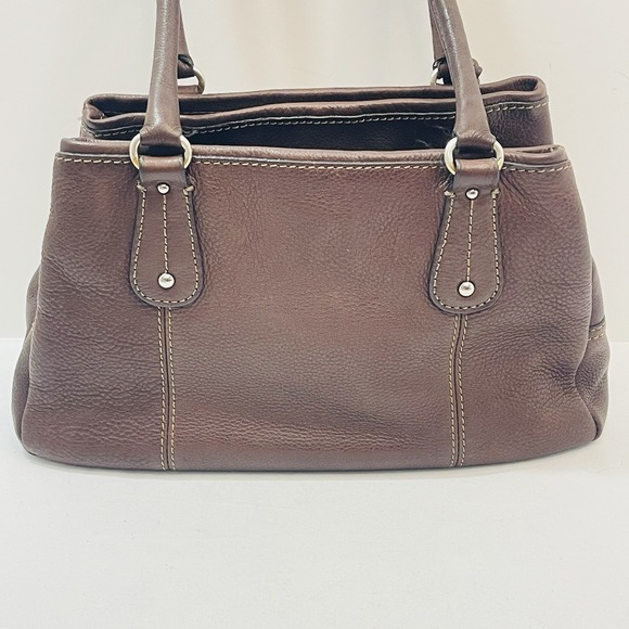 Fossil Brown Pebbled Leather Satchel Double Top Handles Shoulder Bag Purse - Picture 4 of 11
